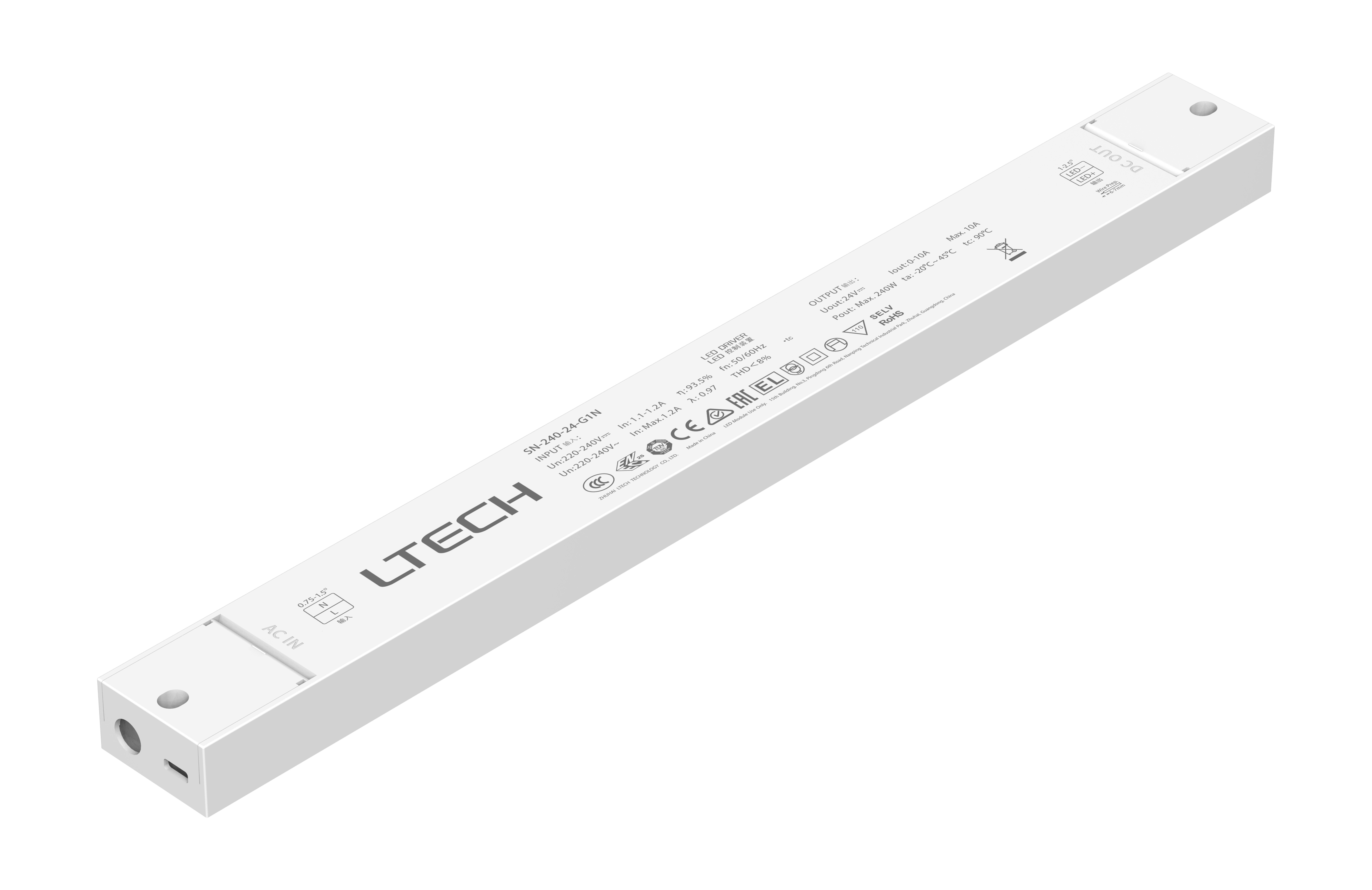 SN-240-24-G1N  Intelligent Constant Voltage  LED Driver, ON/OFF, 240W, 24VDC 10A , 220-240Vac, IP20, 5yrs Warrenty.